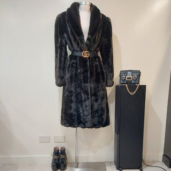 💥VINTAGE GLAM💥VTG 70s/80s LUXURY FAUX MINK FUR LONGLINE COAT in DARK BROWN - Picture 3 of 16